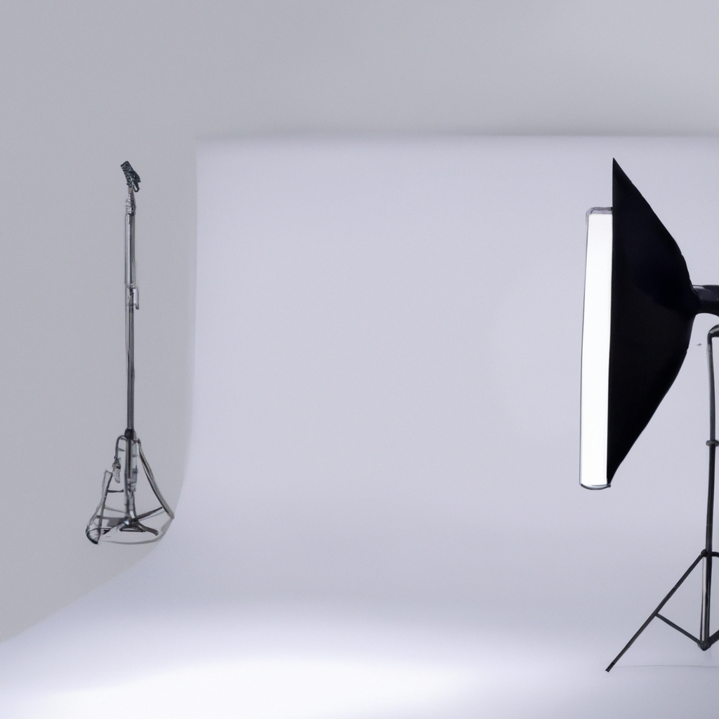 スタジオのコーナー。白ホリとソフトボックス、グラデーションの影が印象的。